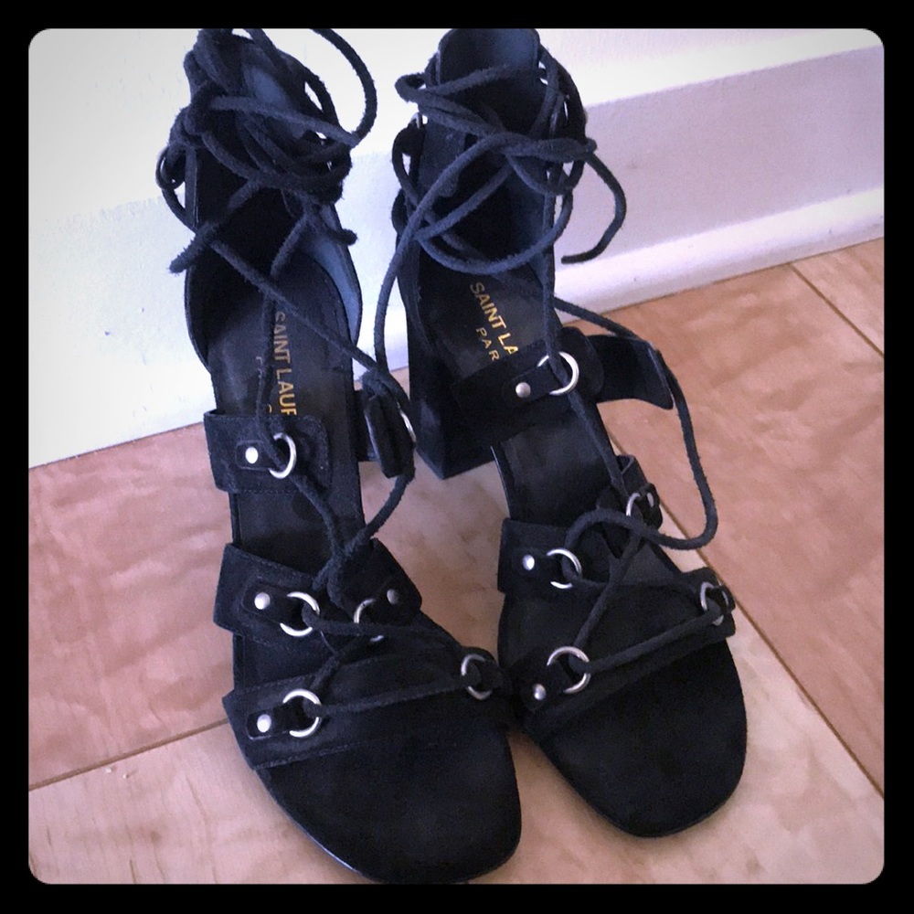 Saint Laurent lace up block heels